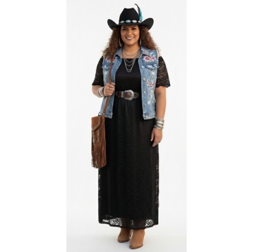 Chic Soul Women's Size 3X Off Shoulder Black Lace Fully Lined Boho Maxi Dress - Picture 12 of 13